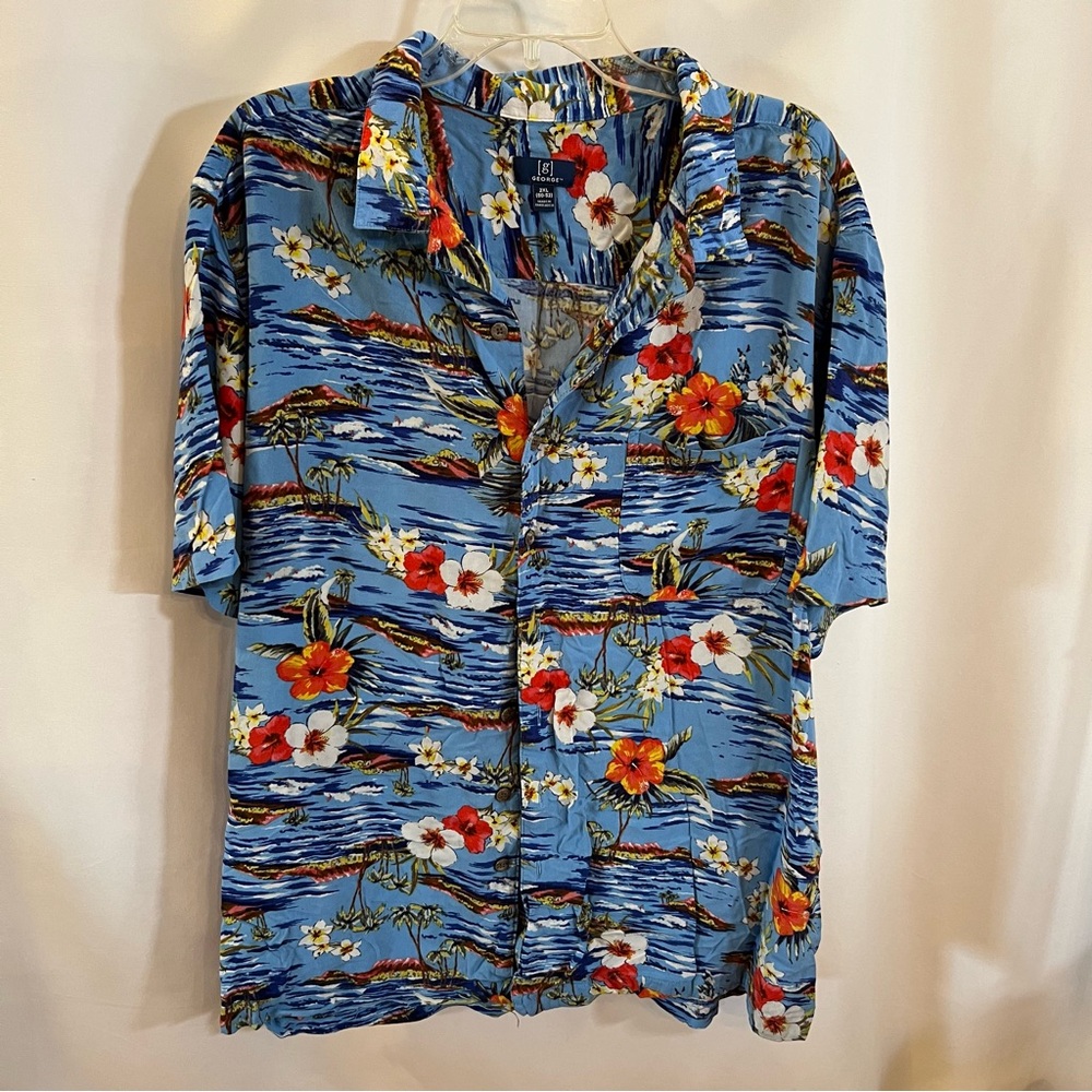 Men's Blue Tropical Floral Short-Sleeve Shirt
